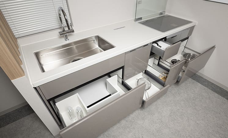 ソフトクローズ引出し収納(オイルダンパー付)