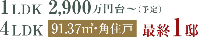 1LDK 2,900万円台〜（予定）4LDK 91.37㎡・角住戸 最終1邸